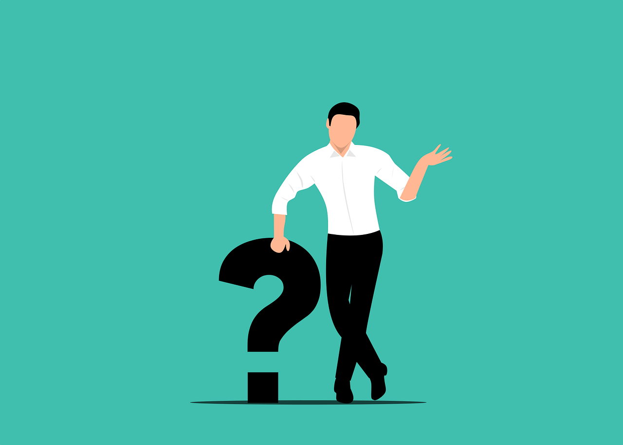 An illustration of man standing next to a question mark.