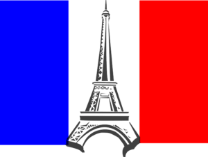A French flag with the Eiffel Tower in the center.