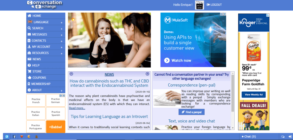 Conversation Exchange homepage.