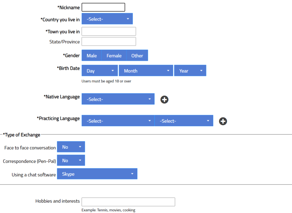 Conversation Exchange profile.