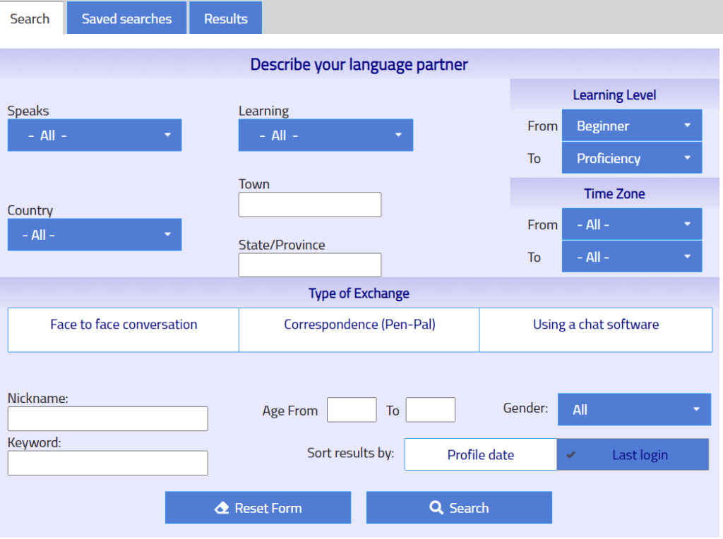 Conversation Exchange search.