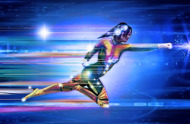 Female superhero running fast.