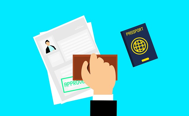 Hand sealing a passport application.