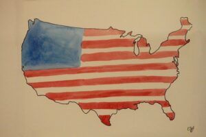 American flag printed on the map of the United States.