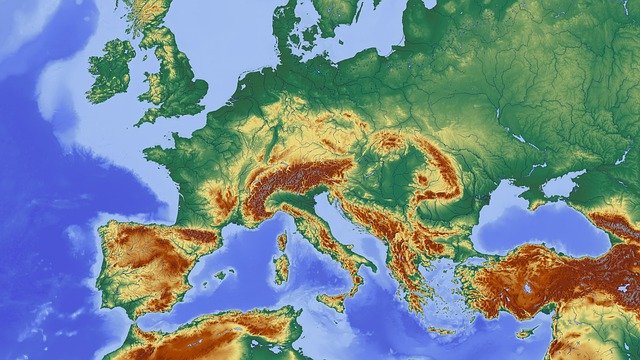 Europe map in green and brown.