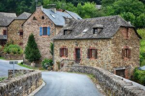An old French village with cobblestone streets.