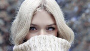 Closeup of a blonde woman's face.