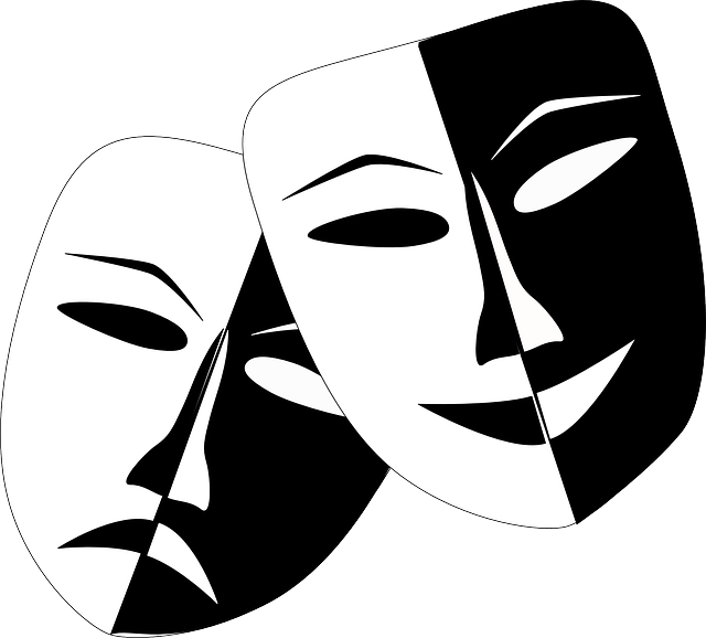Two black and white drama masks.