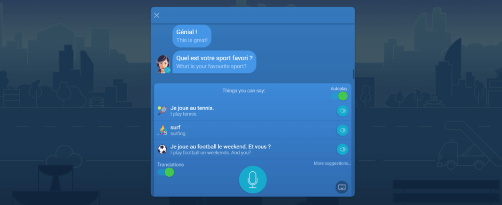 Screenshot of a dialog on Mondly.