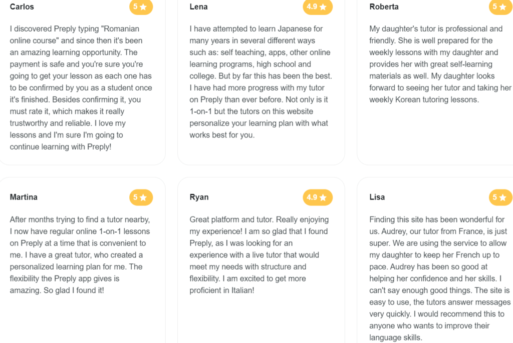 Screenshot of Preply reviews on Trustpilot.